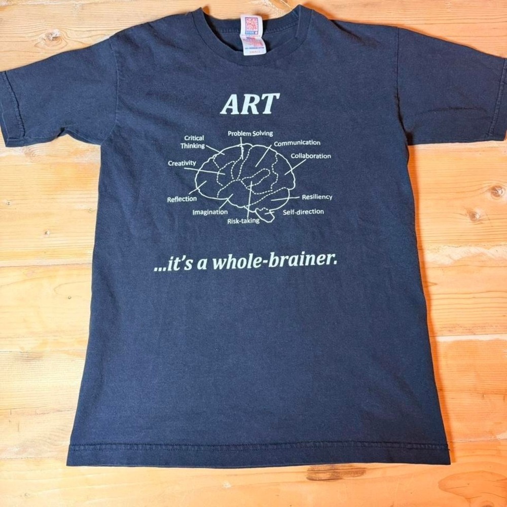 Bayside Mens Art Whole Brainer Graphic T-Shirt Black Small Made in USA‎